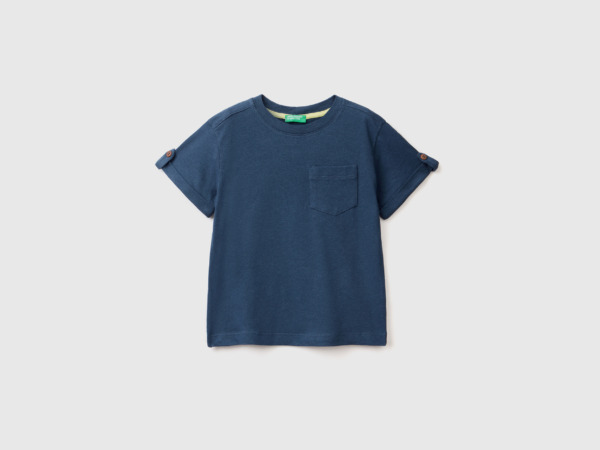 Men's Benetton United Colors Of T-Shirt Made Of Linen Mixture With Bag Dark Blue Paint Mens T-SHIRTS GOOFASH