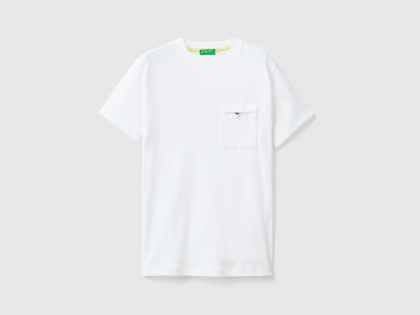 Men's Benetton United Colors Of T-Shirt Made Of Linen Mixture With Bag White Paint Mens T-SHIRTS GOOFASH