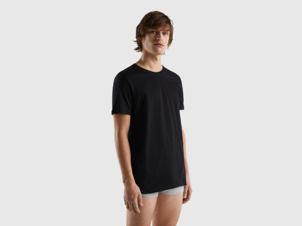 Men's Benetton United Colors Of T-Shirt Made Of Long Fiber Black Paint Mens T-SHIRTS GOOFASH