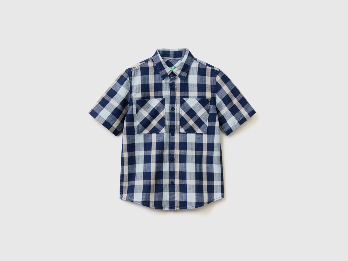 Men's Multicolor Checkered Shirt With Short Sleeves Colorful Paint Benetton Mens SHIRTS GOOFASH