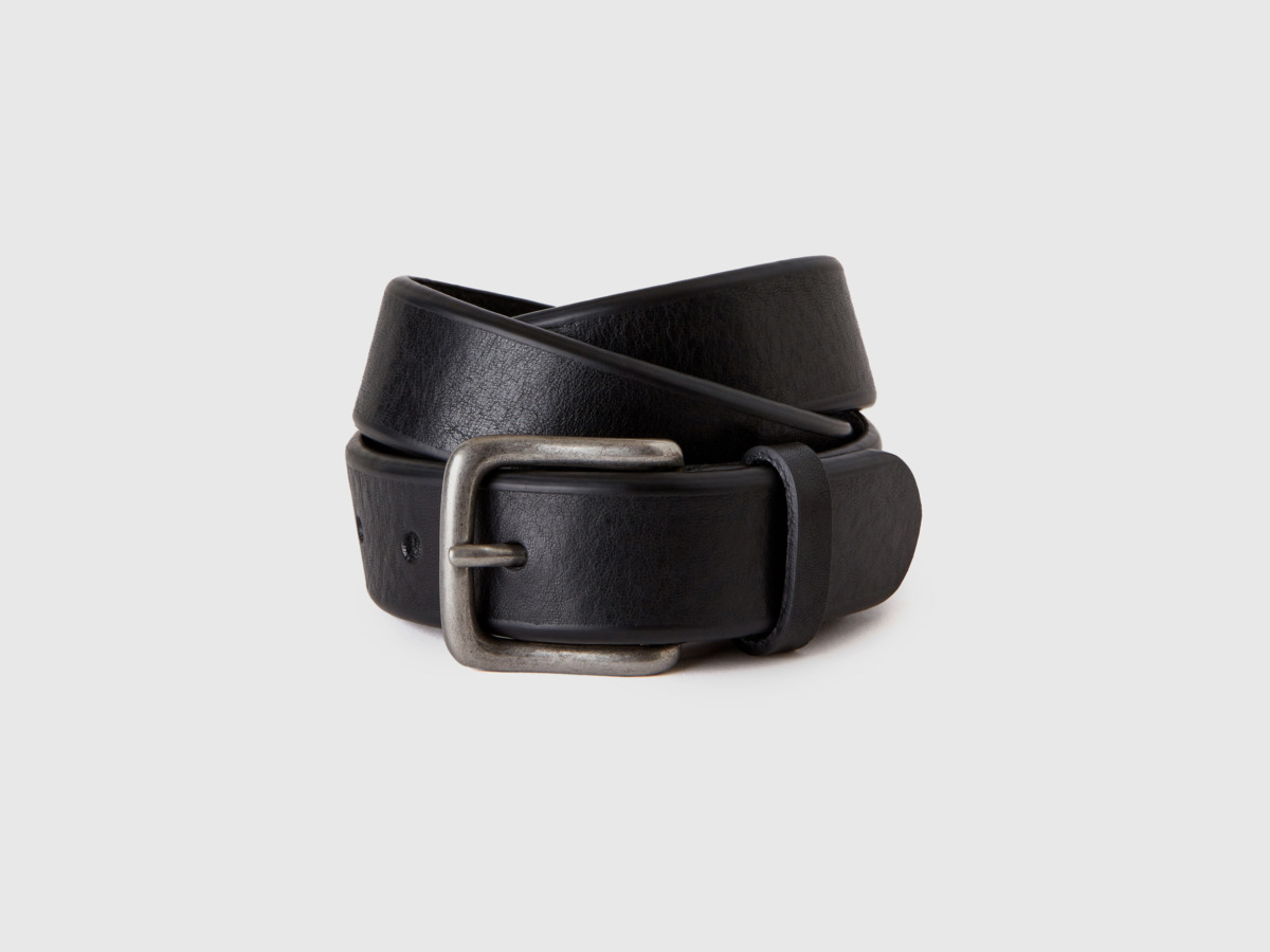 Men's United Colors Of Belt Made Of Real Leather Black Paint Benetton Mens BELTS GOOFASH