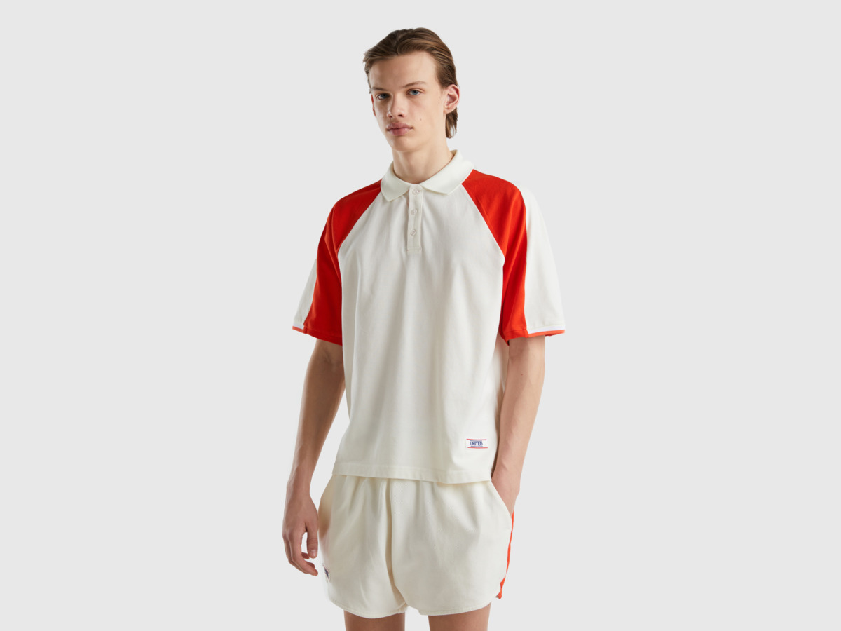 Men's United Colors Of Polo In White With Red Ribbons White Paint Benetton Mens POLOSHIRTS GOOFASH