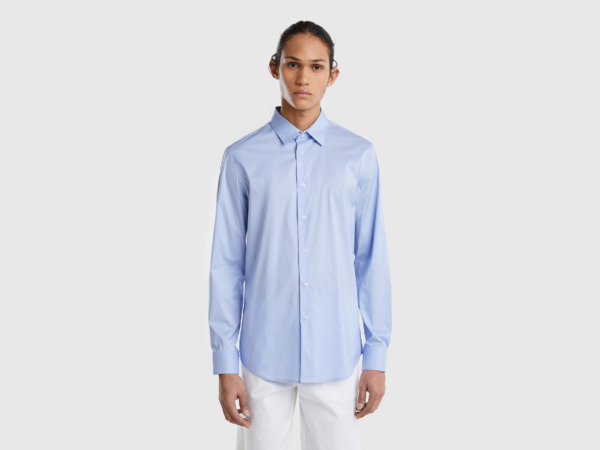 Men's United Colors Of Single Colored Slim Fit-Shirt Pale Blue Paint Benetton Mens SHIRTS GOOFASH