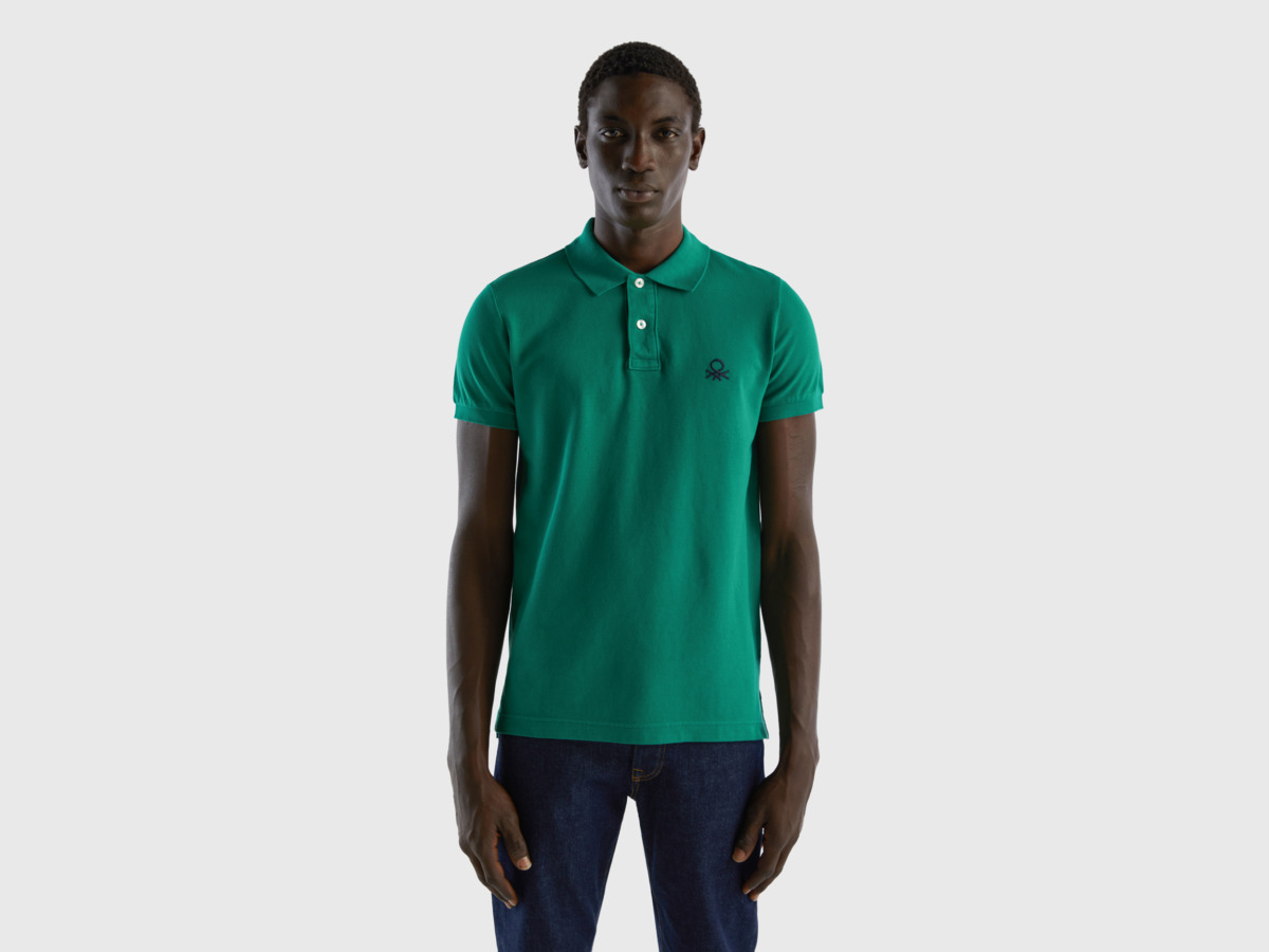 Men's United Colors Of Slim Fit Polo Shirt In Dark Green Dark Green Paint Benetton Mens POLOSHIRTS GOOFASH
