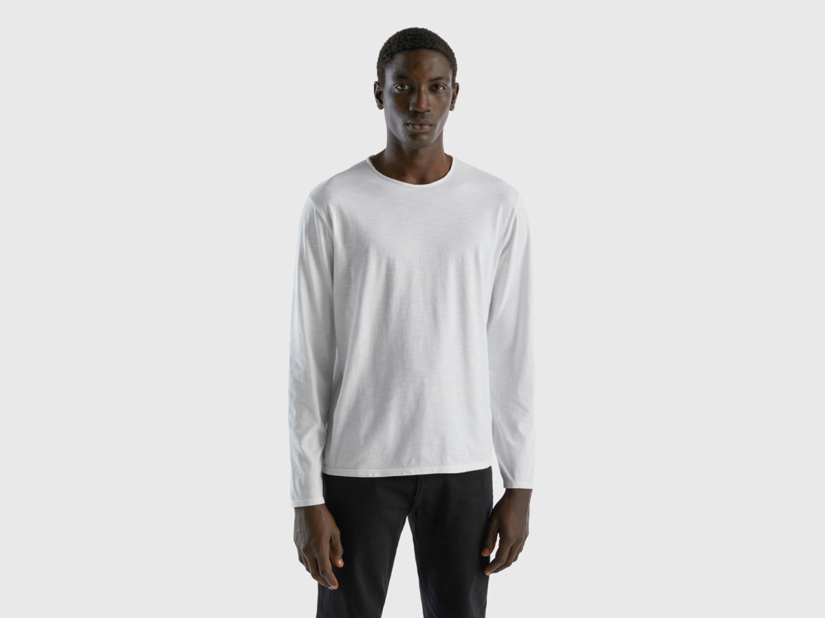 Men's United Colors Of T-Shirt Made Of With Long Sleeves White Paint Benetton Mens T-SHIRTS GOOFASH