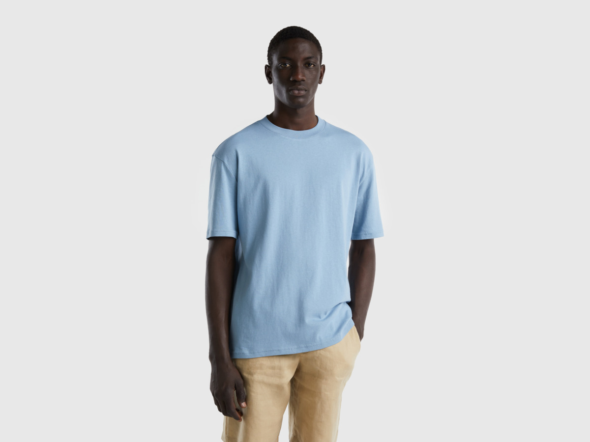 Men's United Colors Of T-Shirt With Short Sleeves And Slots Pigeon Blue Paint Benetton Mens T-SHIRTS GOOFASH