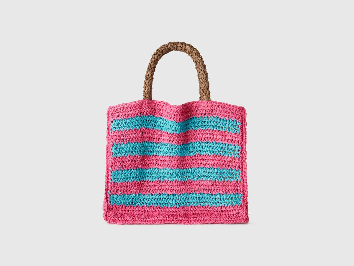 Multicolor Beach Bag With Straw Effect Os Colorful Female Benetton Womens BAGS GOOFASH