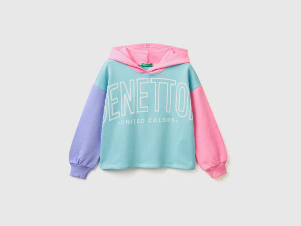 Multicolor Cropped Sweatshirt With Hood Colorful Female Benetton Womens SWEATERS GOOFASH
