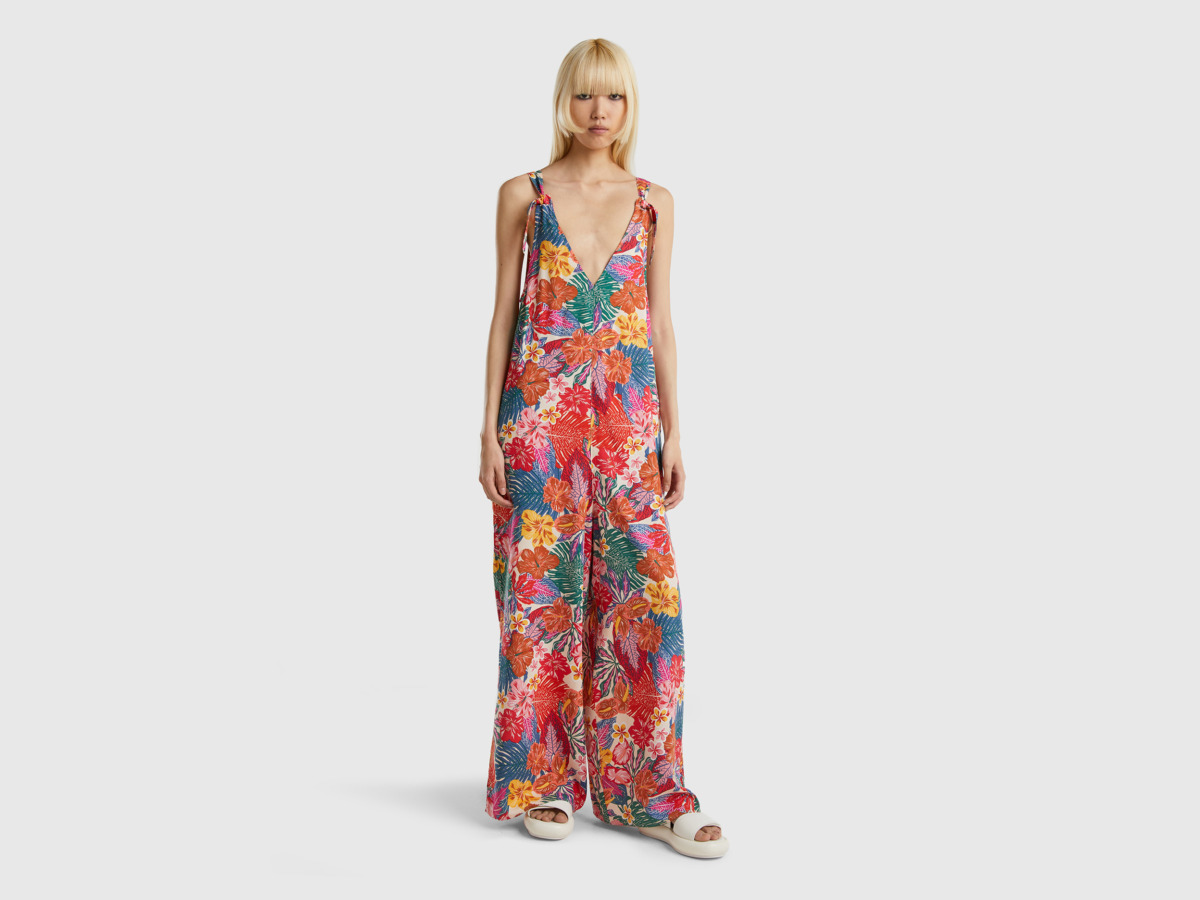 Multicolor Jumpsuit Made Of Sustainable With Floral Pattern Colorful Female Benetton Womens JUMPSUITS GOOFASH