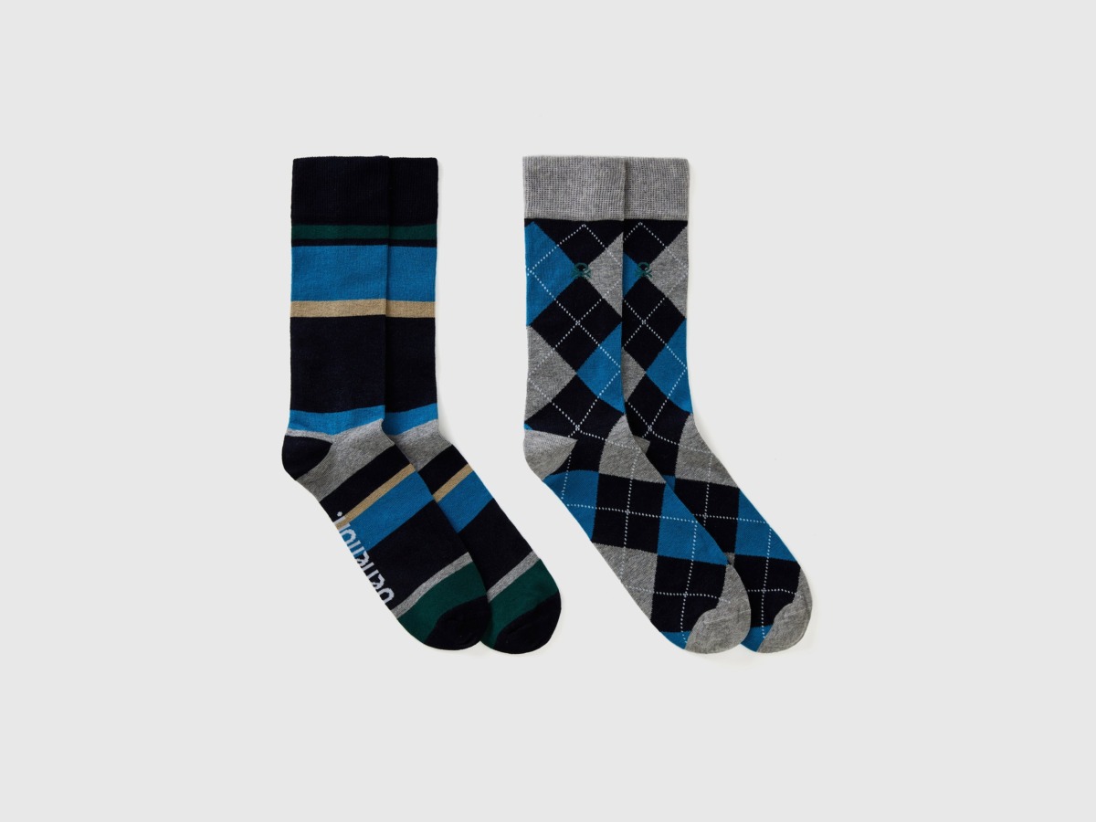 Multicolor Two Pairs Of Socks From Stretchy Organic Mix Os Colorful Male Benetton Mens SOCKS GOOFASH
