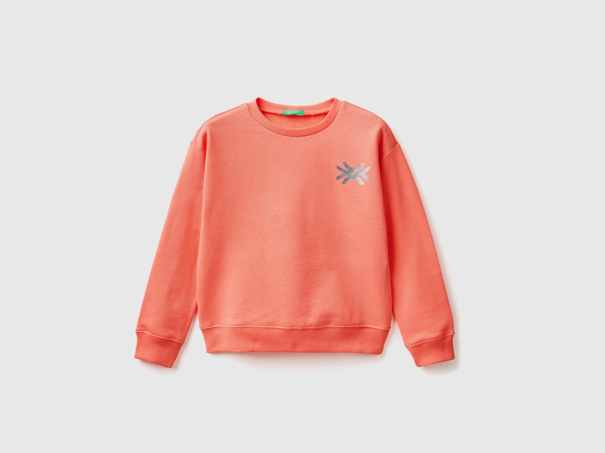Orange Sweatshirt Made Of With Logo Female Benetton Womens SWEATERS GOOFASH