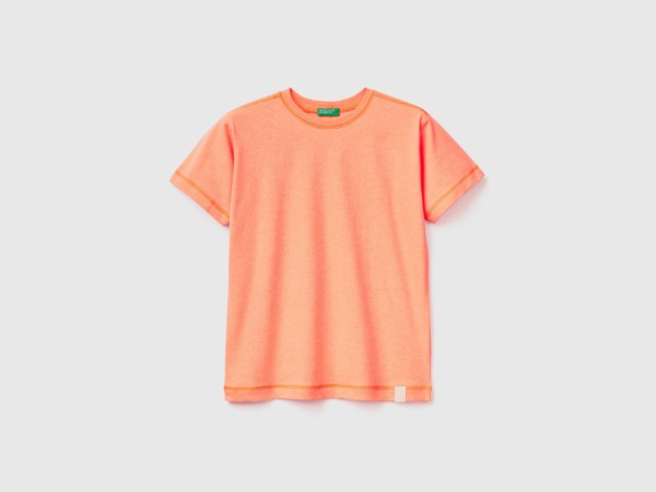 Orange T-Shirt Made Of Recycled Fabric With Round Neck Times Benetton Men Mens T-SHIRTS GOOFASH