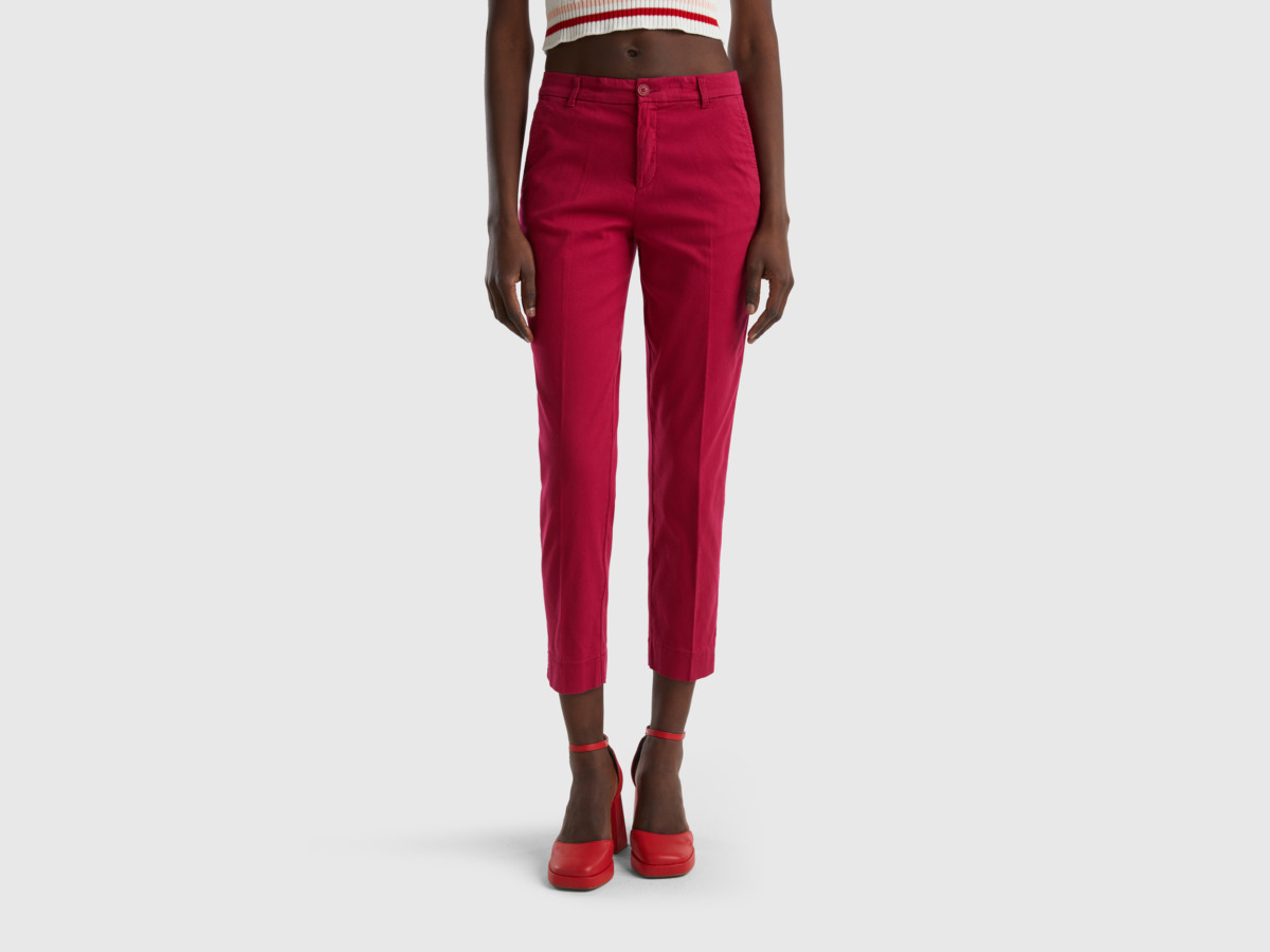 Pink Croped Chinos Made Of Stretchy Fuchsia Female Benetton Womens TROUSERS GOOFASH