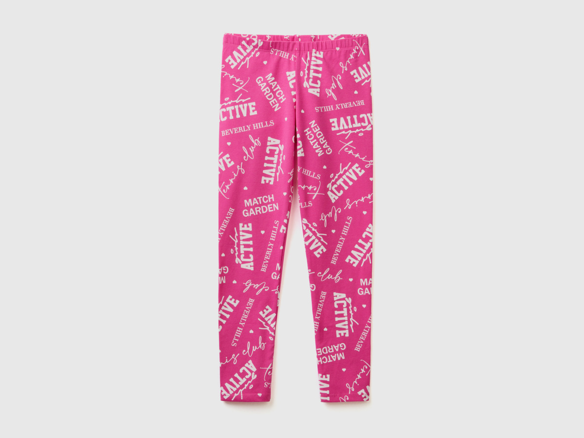 Pink Leggings With Sample Print Fuchsia Female Benetton Womens LEGGINGS GOOFASH