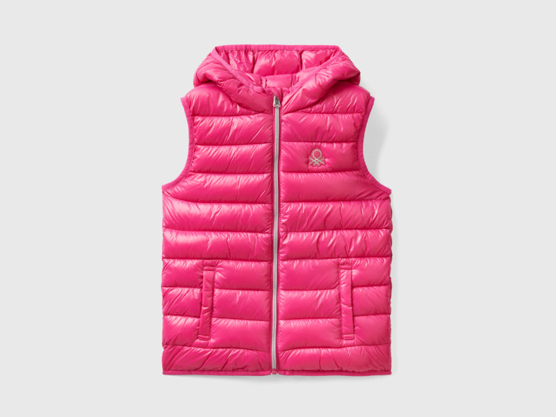 Pink Padded Vest With Hood Fuchsia Female Benetton Womens JACKETS GOOFASH