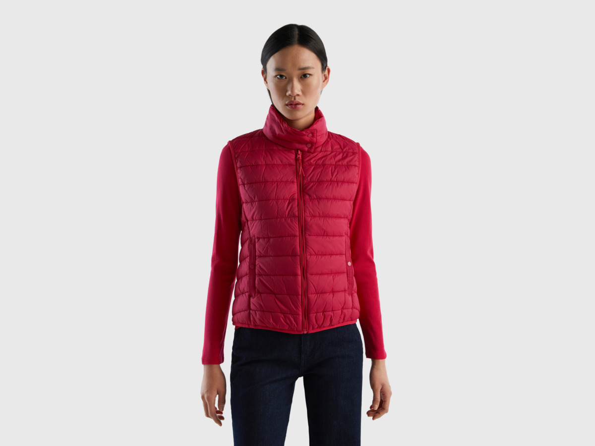 Pink Padded Vest With Padding Made Of Recycled Fuchsia Female Benetton Womens JACKETS GOOFASH