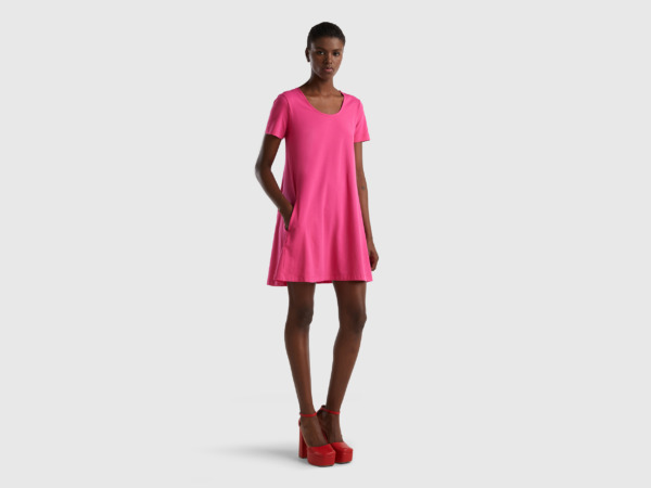 Pink Short Exhibited Dress Fuchsia Female Benetton Womens DRESSES GOOFASH
