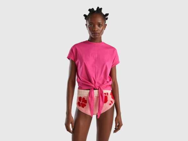 Pink Short T-Shirt With Knot Fuchsia Female Benetton Womens T-SHIRTS GOOFASH