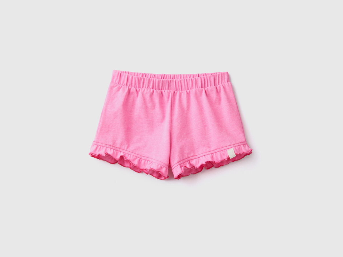 Pink Shorts Made Of Recycled Fabric With Ruffles Female Benetton Womens SHORTS GOOFASH