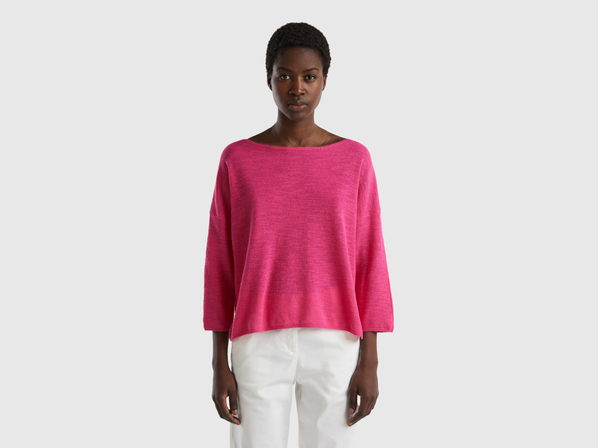 Pink Sweater In Linen Mixture With Sleeves Fuchsia Female Benetton Womens SWEATERS GOOFASH