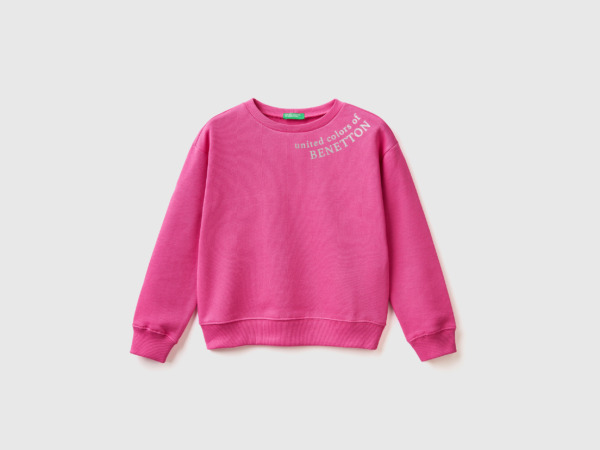Pink Sweatshirt Made Of With Logo Fuchsia Female Benetton Womens SWEATERS GOOFASH