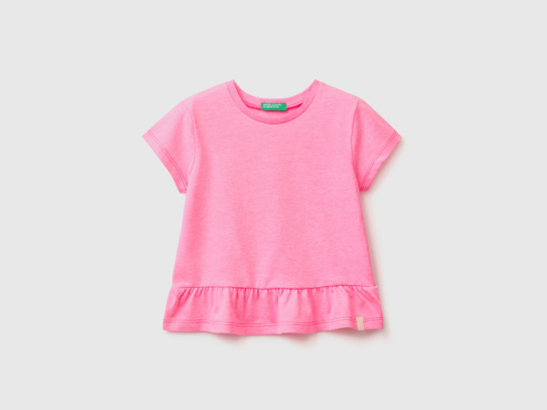 Pink T-Shirt Made Of Recycled Fabric With Ruffles Female Benetton Womens T-SHIRTS GOOFASH