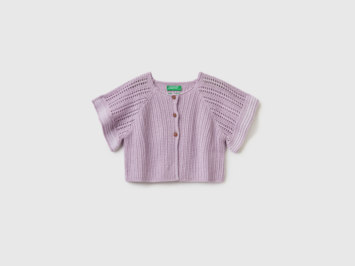 Purple Cardigan From Linen Mixture With Short Sleeves Lilac Female Benetton Womens KNITWEAR GOOFASH