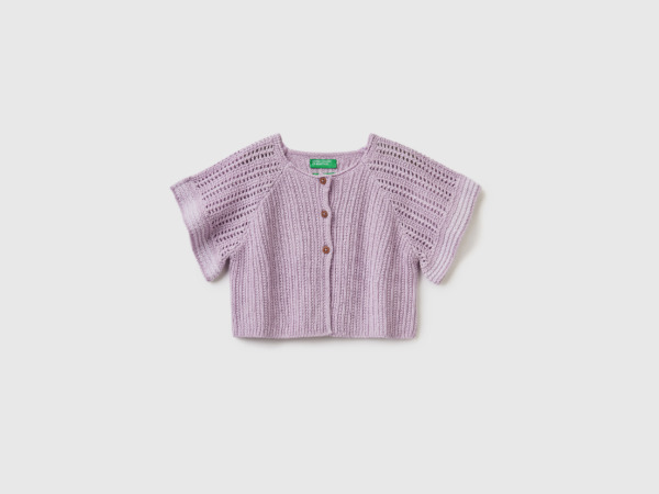 Purple Cardigan From Linen Mixture With Short Sleeves Lilac Female Benetton Womens KNITWEAR GOOFASH