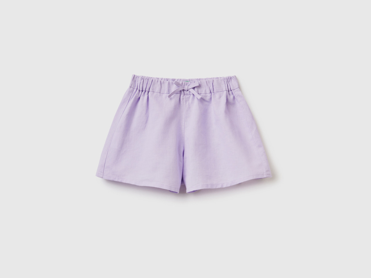 Purple Shorts In Linen Mix Lilac Female Benetton Womens SHORTS GOOFASH