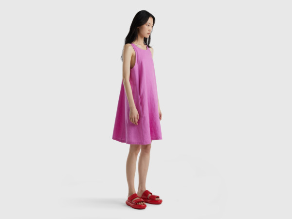 Purple Sleeveless Dress In Pure Linen Mauve Female Benetton Womens DRESSES GOOFASH