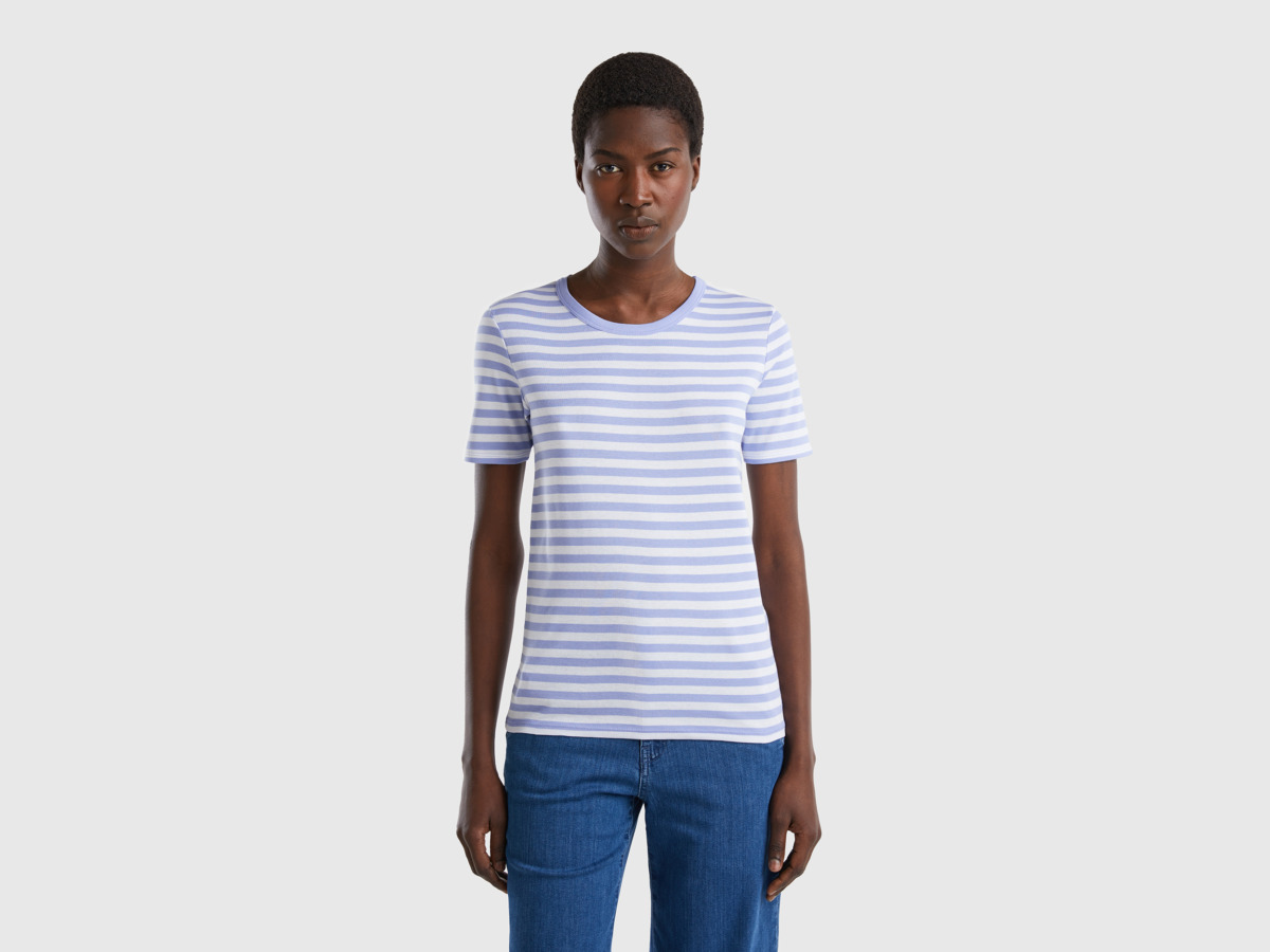 Purple Striped T-Shirt With Round Neck Lilac Female Benetton Womens T-SHIRTS GOOFASH