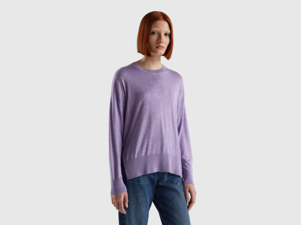Purple Sweater In Mixture With Slots Lilac Female Benetton Womens SWEATERS GOOFASH