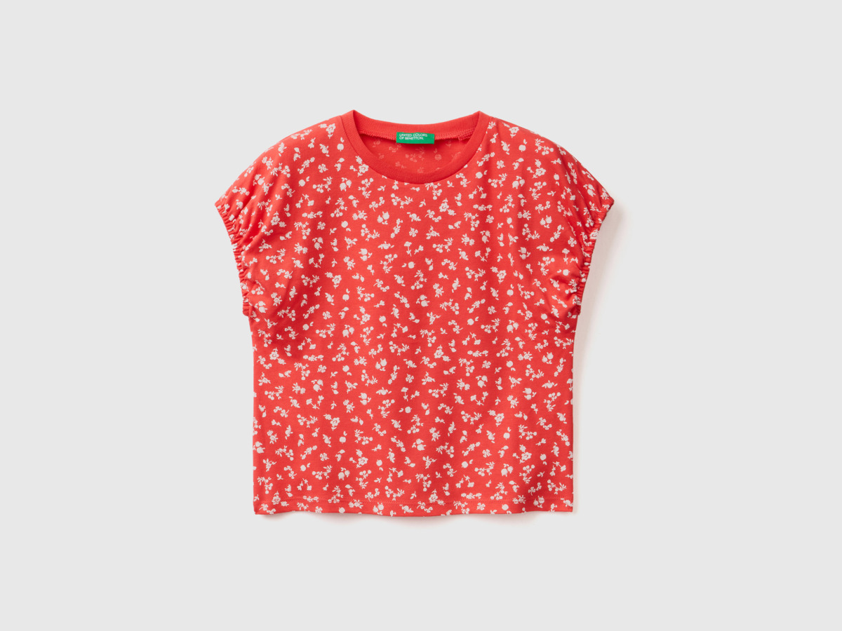 Red T-Shirt With Print Made Of Female Benetton Womens T-SHIRTS GOOFASH