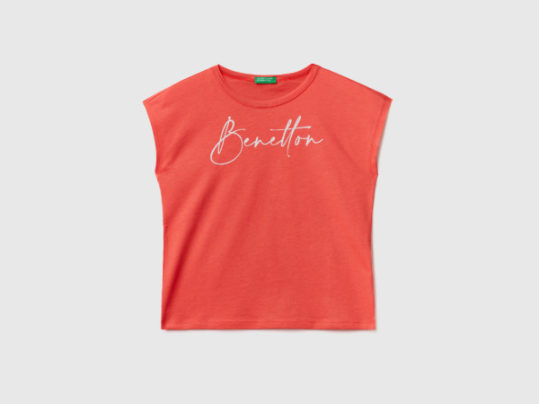 Red T-Shirt With Printed Glitter Logo Female Benetton Womens T-SHIRTS GOOFASH