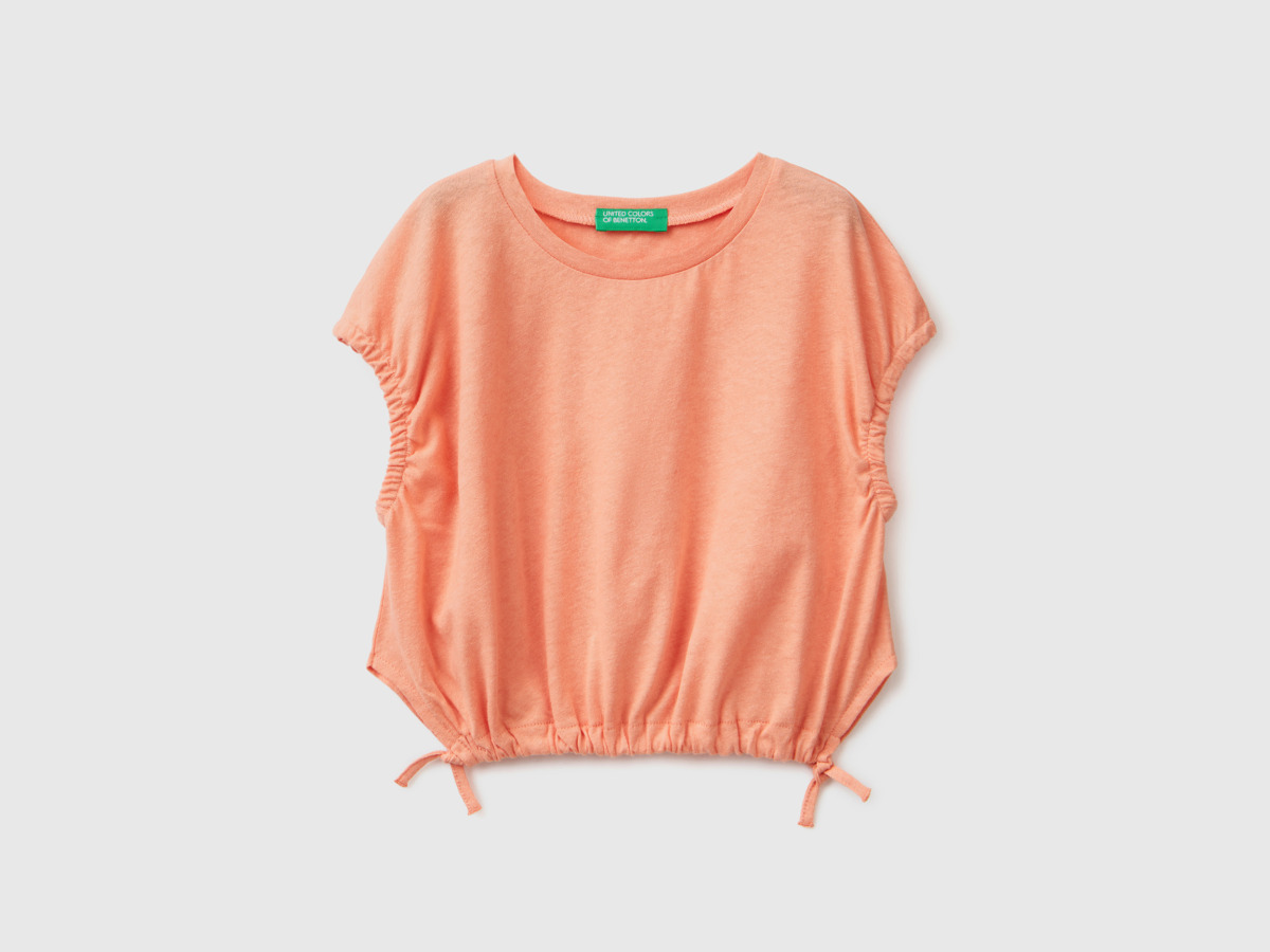 Rose Top From Linen Mixture With Binding Tapes Salmon Female Benetton Womens TOPS GOOFASH