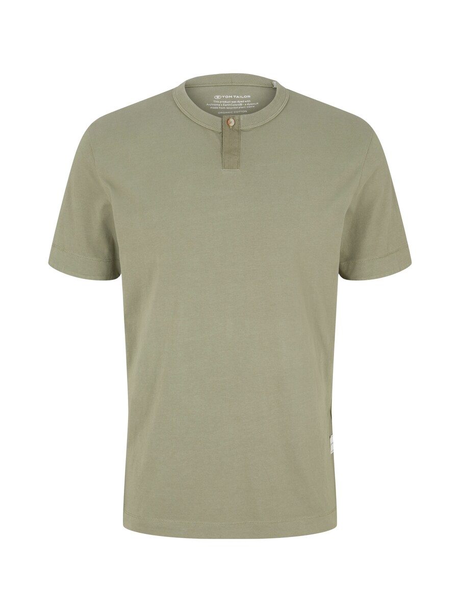 Tom T-Shirt With Henley Collar Green Logo Print Tom Tailor Man Mens T-SHIRTS GOOFASH