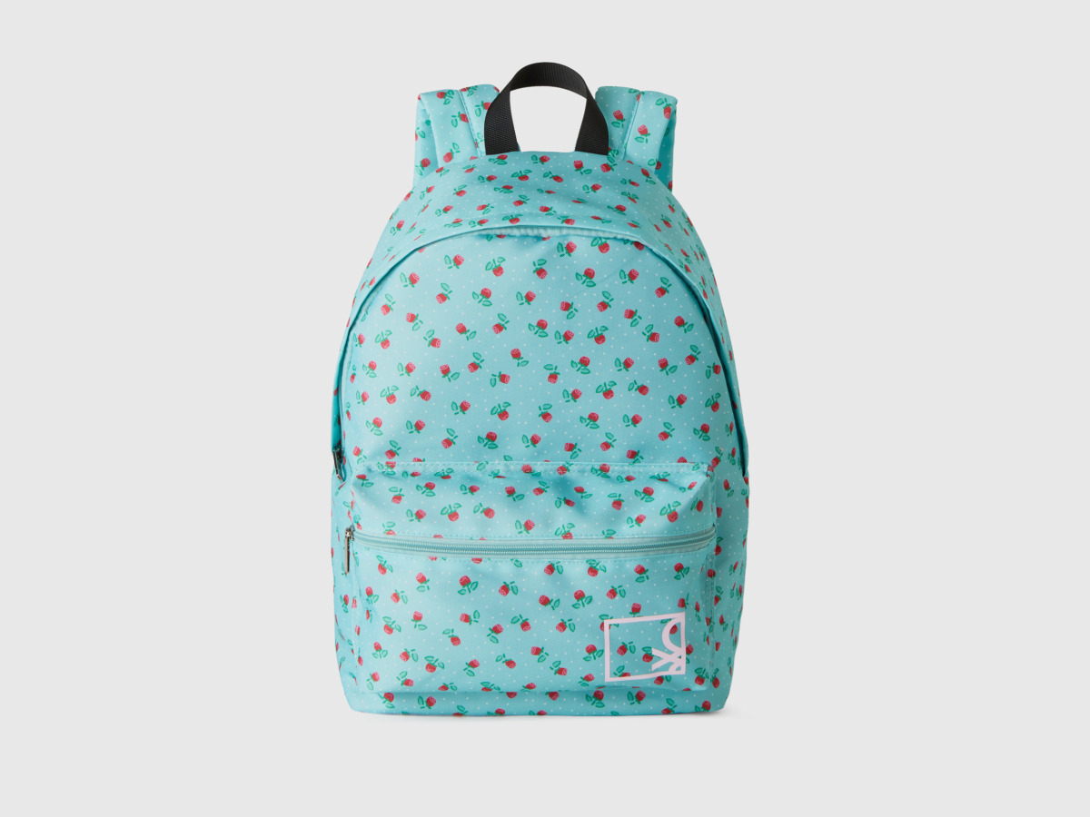 United Colors Of Backpack With Dots And Flowers Os Turquoise Female Benetton Womens BAGS GOOFASH