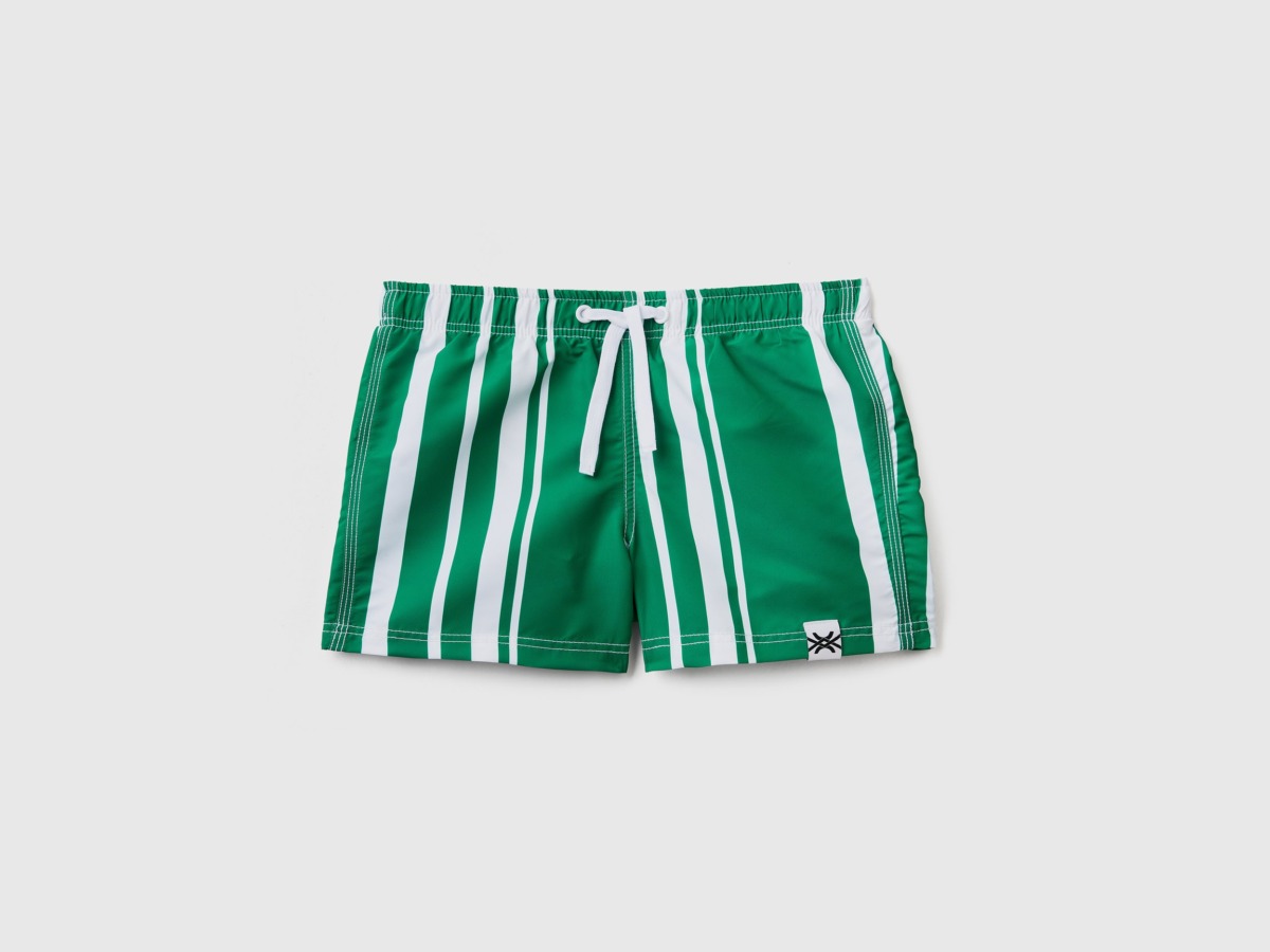 United Colors Of Bathing Box Shorts In Green With Strip Patterns Green Paint Benetton Men Mens SHORTS GOOFASH