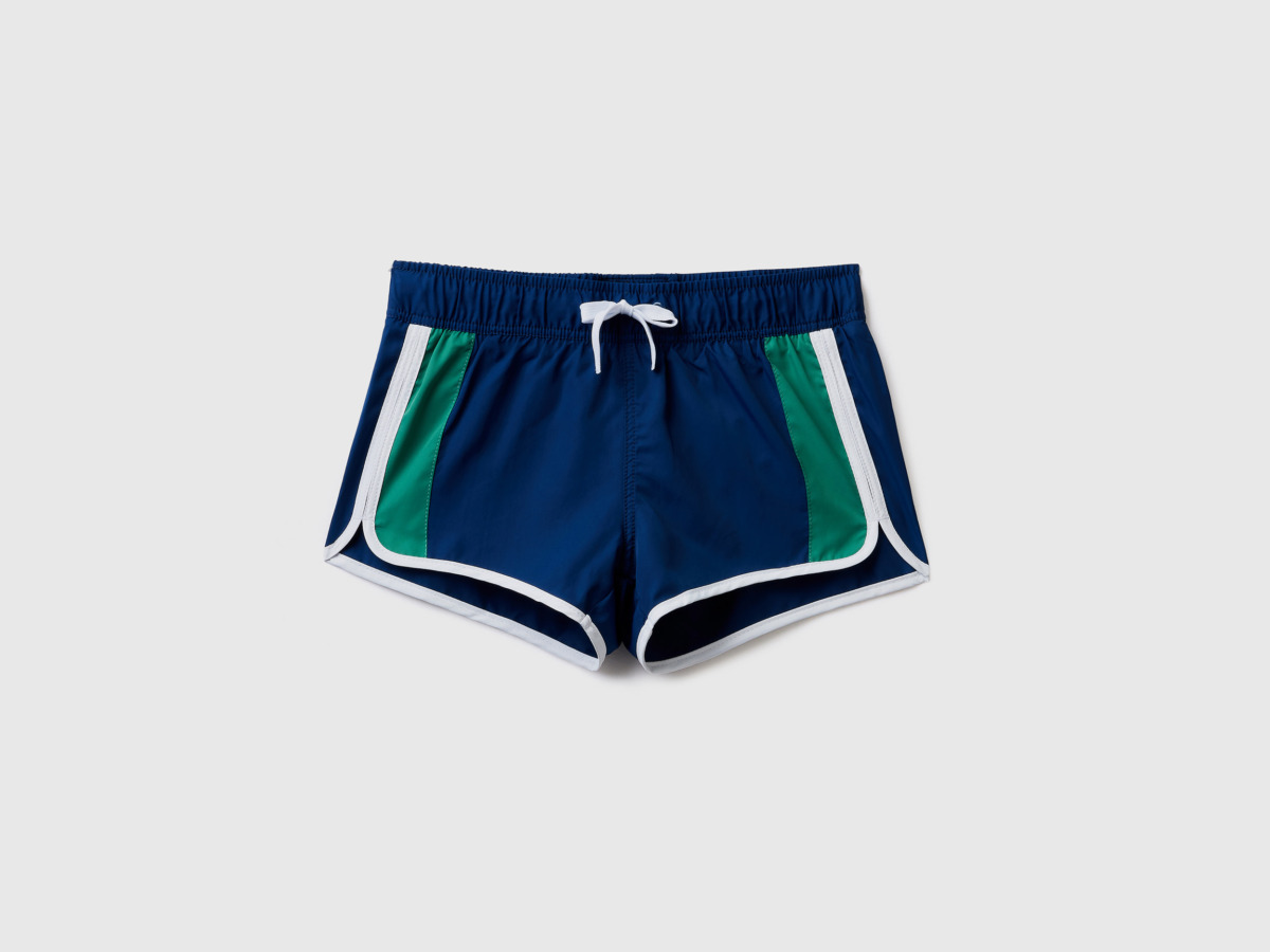 United Colors Of Bathing Boxy Shorts With Side Ligaments Dark Blue Male Benetton Mens SHORTS GOOFASH