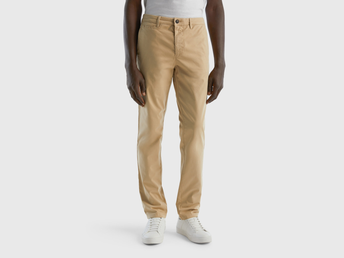 United Colors Of Beige Chinos In Slim Fit Beige Male Benetton Mens TROUSERS GOOFASH