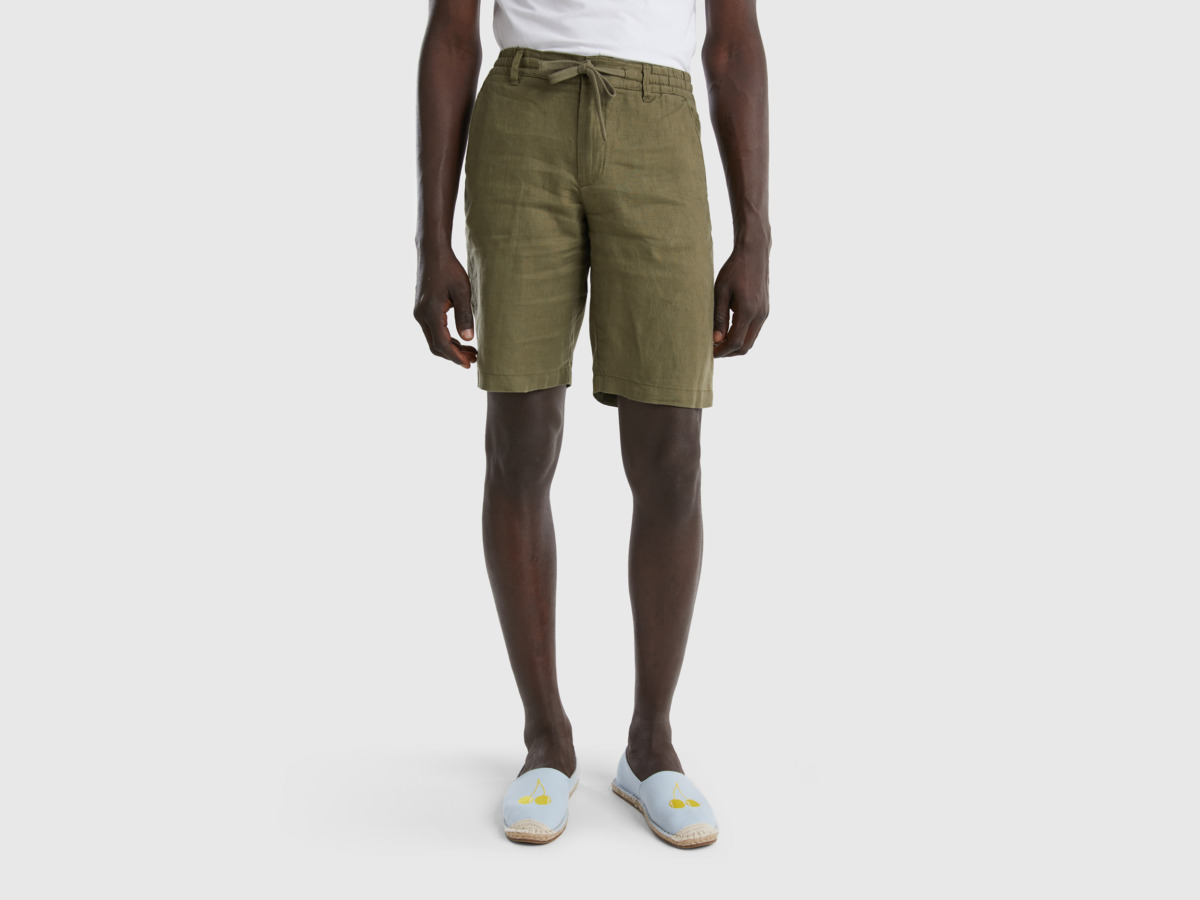 United Colors Of Bermuda From Linen Military Green Male Benetton Mens SHORTS GOOFASH