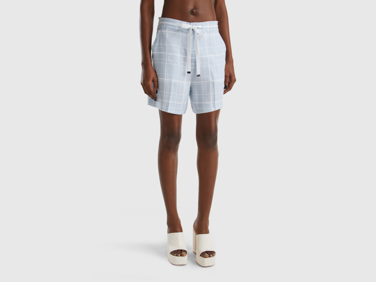 United Colors Of Bermuda With Print And Tunnel Procession Pale Blue Female Benetton Womens SHORTS GOOFASH