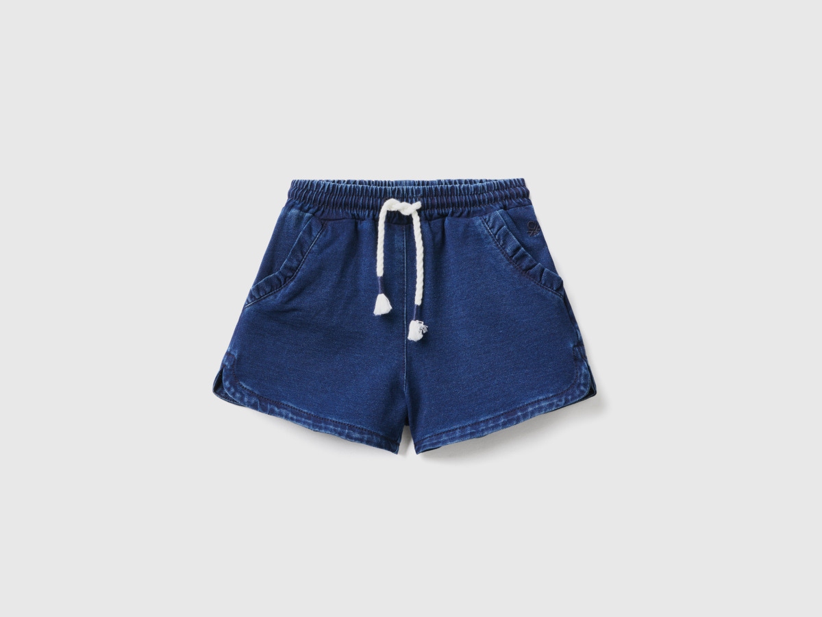 United Colors Of Bermudas Made Of Sweaty With Denim Effect Blue Female Benetton Womens SHORTS GOOFASH