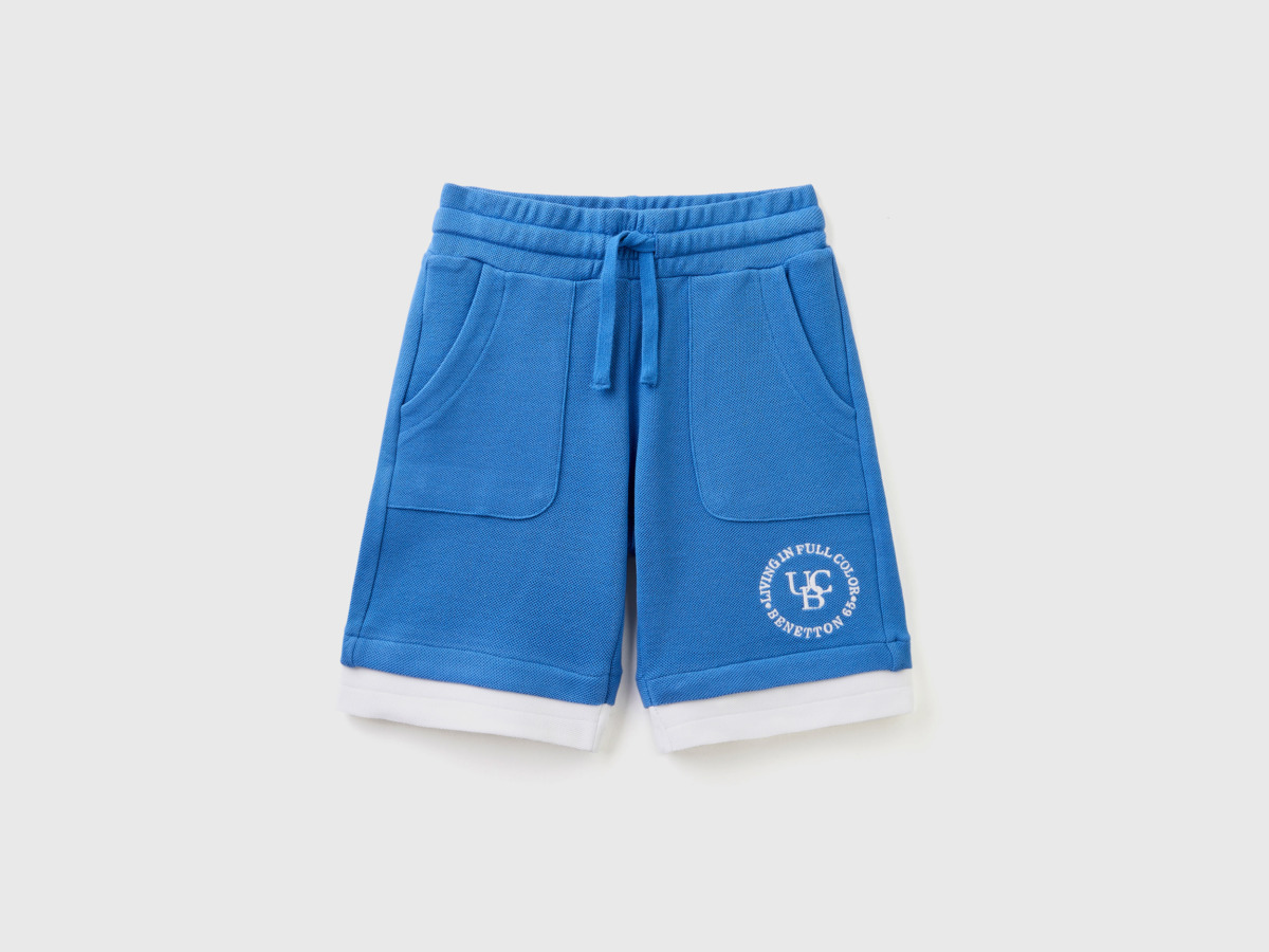 United Colors Of Bermudas With Bags And Tunnel Train Transport Blue Male Benetton Mens SHORTS GOOFASH