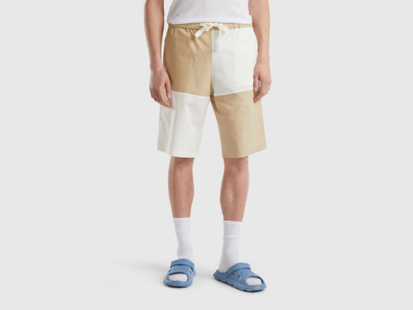 United Colors Of Bermudas With Color Blocks Beige Male Benetton Mens SHORTS GOOFASH