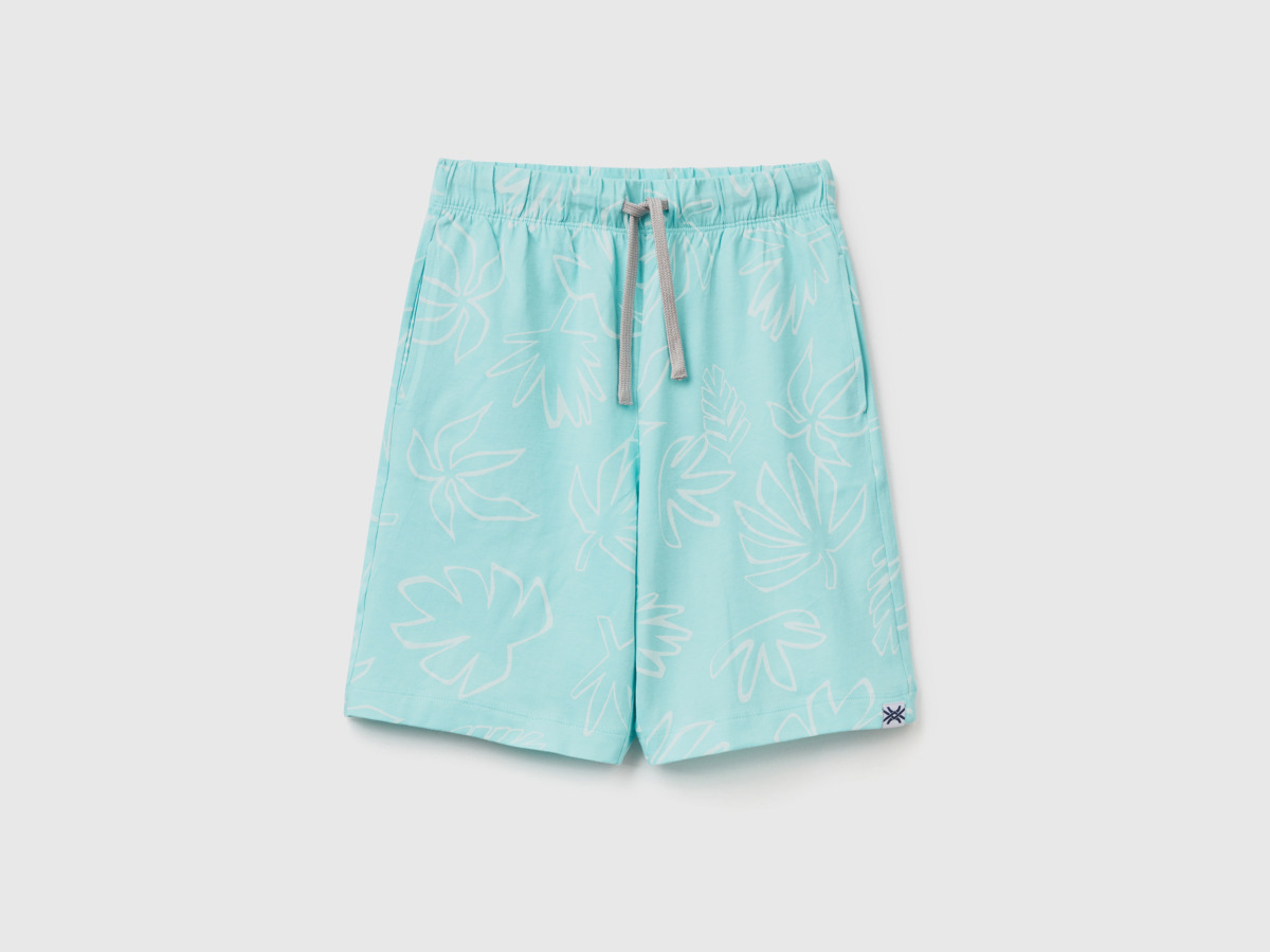 United Colors Of Bermudas With Exotic Print Light Blue Male Benetton Mens SHORTS GOOFASH