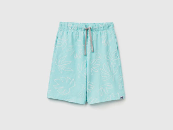 United Colors Of Bermudas With Exotic Print Light Blue Male Benetton Mens SHORTS GOOFASH