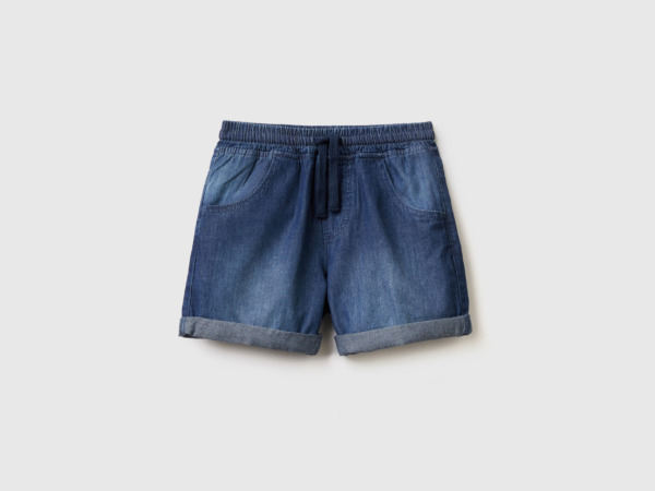 United Colors Of Bermudas With Jeans Effect And Tunnel Train Blue Male Benetton Mens SHORTS GOOFASH