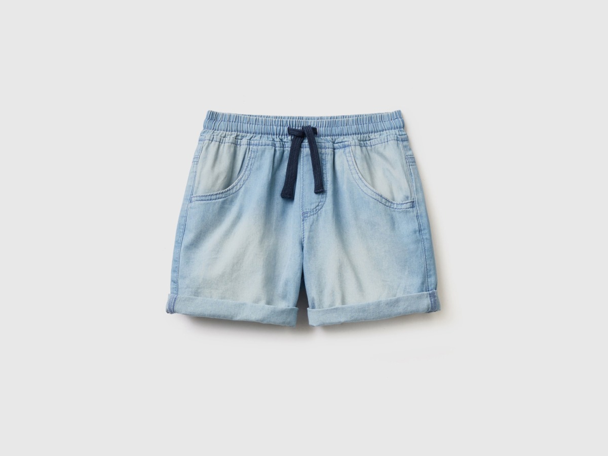 United Colors Of Bermudas With Jeans Effect And Tunnel Train Light Blue Male Benetton Mens SHORTS GOOFASH