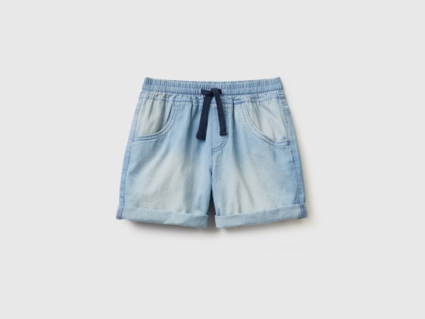 United Colors Of Bermudas With Jeans Effect And Tunnel Train Light Blue Male Benetton Mens SHORTS GOOFASH